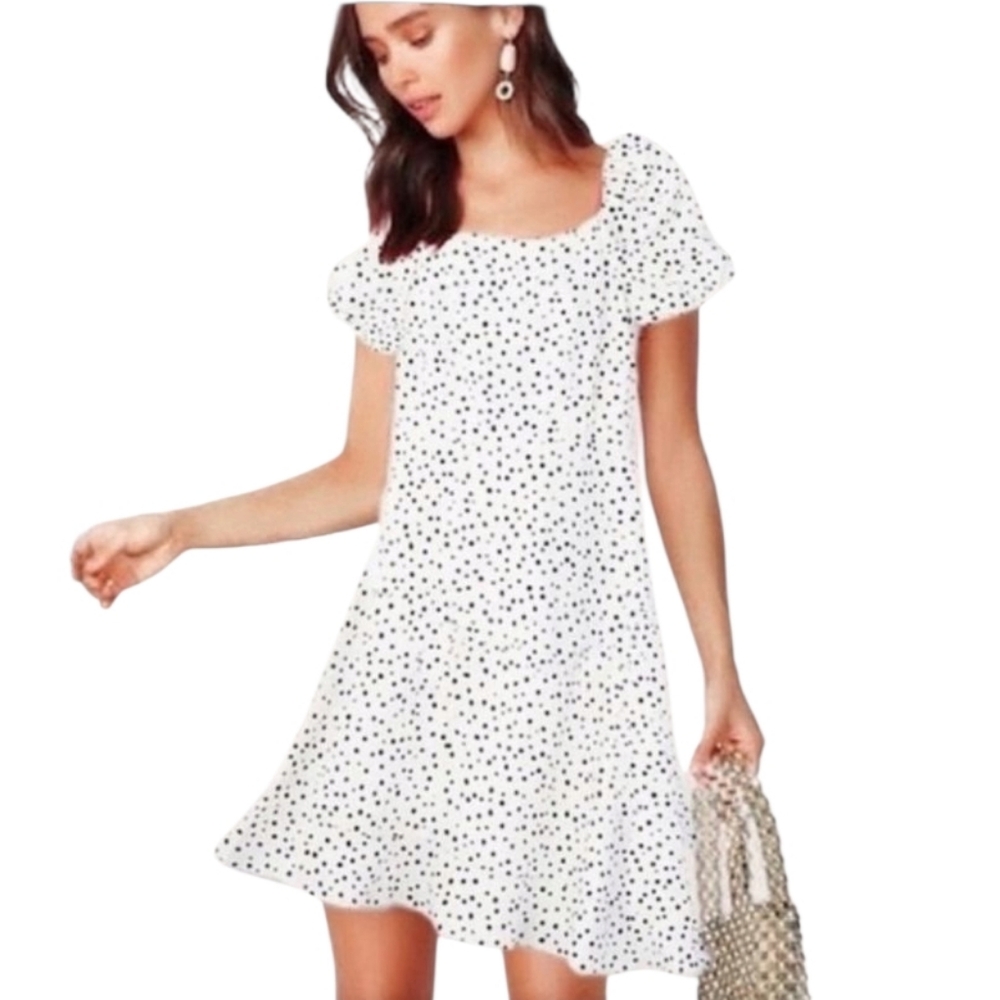 Women's Loft Linen Blend Polka Dot Dress Sz 4